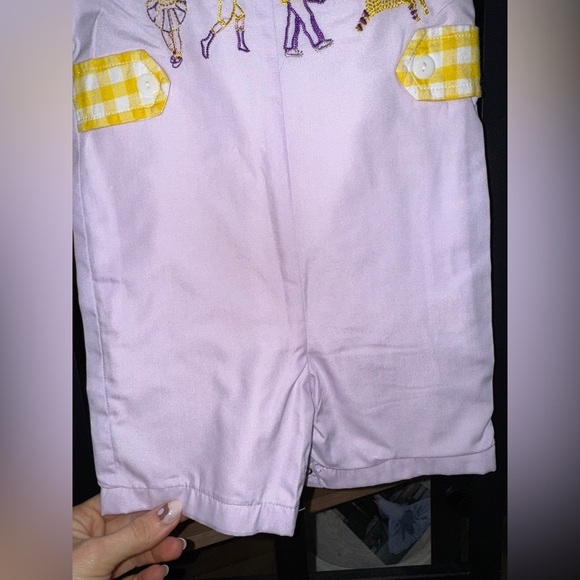 LSU embroidered jon jon band geaux tigers baby boy Louisiana shortall romper - Picture 5 of 5